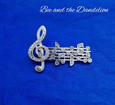 Art Deco Style  Rhinestone Treble Clef Musical Notes Brooch Pin
