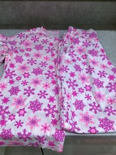Ladies Christmas Snowflake Design Pink & White Pyjamas Short Sleeved Size 8/10