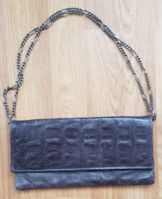 Etui London Bag Grey Leather Clutch Chain Strap 13cm x 25.5cm x 2cm