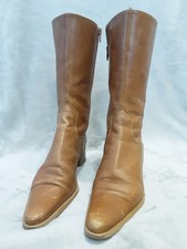 Vintage Y2K Tan Leather Cowboy Boots. UK 7. Mid Calf. Very Pointed Toe. Side Zip