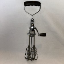 Vintage Prestige Rotary Hand Whisk Mixer Stainless Steel Wooden Handle Baking