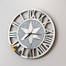 LUVODI Star Crushed Diamond Wall Clock Stunning Bevelled Mirrored Roman Numerals