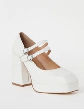 Simple Be White Croc Block Heel Mary Jane Shoes - Size 6