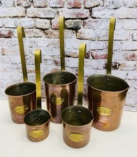 Copper & Brass 5x Vintage Hanging Graduating Litre Metric Measuring Cups/Ladles