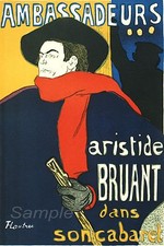 VINTAGE ARISTIDE BRUANT TOULOUSE LAUTREC A4 POSTER PRINT