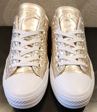 Converse Ladies Basket Weave Sneekers Gold Size 5 Some Marks From wear Very Good