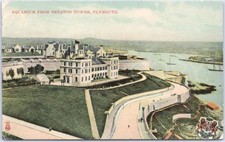 Vintage Postcard Plymouth Aquarium England Boats Historic Scene
