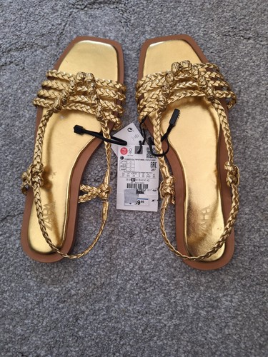Zara sandals size gold flats - zara,
