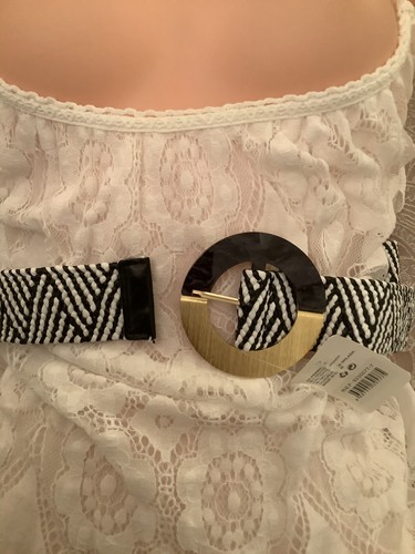Black white elastic woven - elastic,