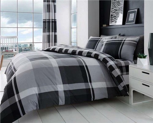 Grey black duvet set check