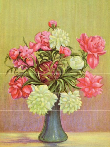Mosaic ceramic panel peony - mosaic, of