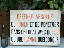 VINTAGE FRENCH ENAMEL NO SMOKING SIGN, RAILWAY/FACTORY NO NAKED FLAME, 70x50cm