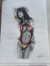 Original Signed Art Drawing – Fantasy Pin-Up Woman – Comic Book Style