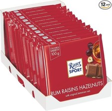 Ritter Sport Rum, Raisin & Hazelnuts Milk Chocolate 100g Packs of 12