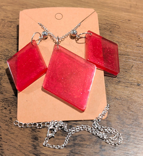 Pink silver resin - silver, square