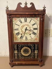 Antique Wooden Works Clock 1/2 Column & Scroll Top Eli Terry Butler & Henderson