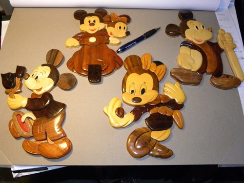 Wooden intarsia mickey minnie - wooden,
