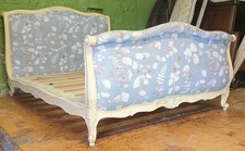 Elegant Standard Double French 1920s Carved Upholstered Bed Corbeille With Base 