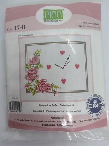 Pinn cross stitch kit - cross, pink