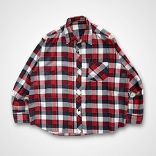 Vintage 70s 80s Americana Button Up Cloth Flannel Shirt Checkered Red - XL