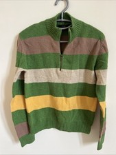 Women’s Wolsey Knitted Pullover Striped Green/multicoloured Jumper Size 10 / 12