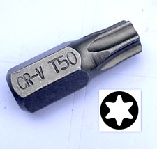 T50 TORX BIT, Hardened 30mm long 10mm Hex Drive , Tx- Star bit, No Security Hole