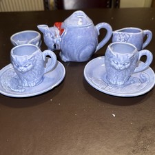 CARLTON WARE CHILDS CAT TEA SET OUR TREASURES BLUE FULL SET 