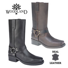 Mens Stylish Western Leather Buckle Harness Boots Biker High Leg Sizes UK6-UK12