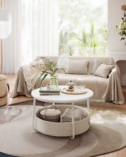 VASAGLE Coffee Table with Storage, Round Center Table for Living Room, LCT244W10