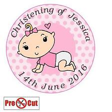 30 Pink Girl Personalised Christening Cupcake Cake Toppers Edible *Pre Cut*