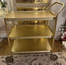 Vintage 3 Tier Tea Drinks Trolley Cocktail Bar Removable Tray Gold