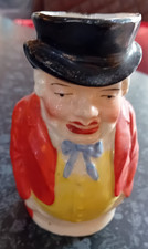 Antique Toby Jug, 11.5cm tall, red jacket & black hat, yellow waistcoat. VGC