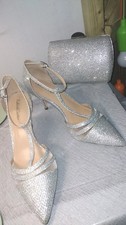 ROLAND CARTIER SILVER SHIMMER MESH STRAP SHOES & MATCHING BAG UK 8 41 