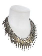 Jigsaw Statement Necklace Silver Tone Tribal Unusual Teardrop Layered