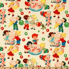Michael Miller Retro Kids Candy Shop Cotton Quilt Fabric on Cream BTY 36 x 44