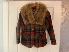 JOE BROWNS LADIES RUST BROWN TARTAN FITTED JACKET WITH FAUX FUR COLLAR SIZE 8