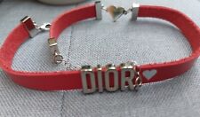Christian Dior Leather Bracelet Red DIOR Logo