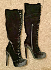 Long black velvet wide leg