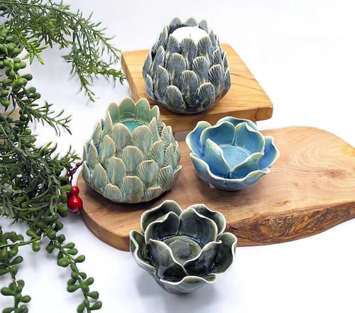 Reactive glazed ceramic flower - glazed,