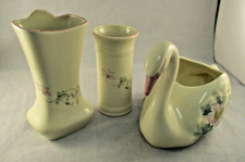 Vintage Retro Kernewek Goonhaven Cornish Pottery - Vase & Swan Plant Pot Holder