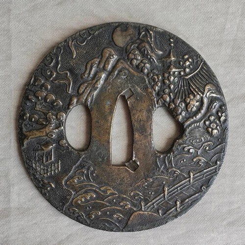 Japanese iron tsuba omi hakkei - japanese,