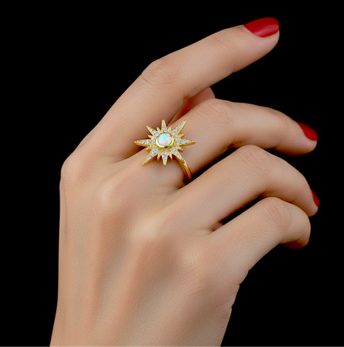 Golden opal starburst - golden, ring