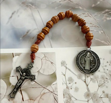 Wooden Rosary with St. Benedict Medal and Bag (Blessed by Priest)