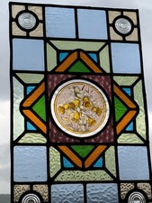 Beautiful Victorian  Stained Glass Window Panel Hand Painted Daffodils