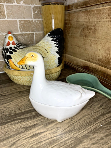 White ceramic duck ornament - ceramic,