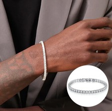 Classic Silver Tennis Bracelet 4MM Diamond Crystal Chain Stainless Steel 19cm UK