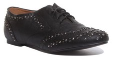 Womens Ladies Blueberry Studded Lace Up Brogue In Black  UK 2- 8