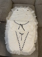 White Frilly with Blue Bows Baby Footmuff Stroller Pushchair Pram