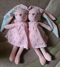 Twin Pink Plush Rabbits,  Sleeing Cuteness, Mascots Dolls  35cm, Lightly Used