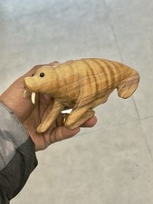 Hand-Carved Wooden Walrus Figurine – Natural Decor Ornament